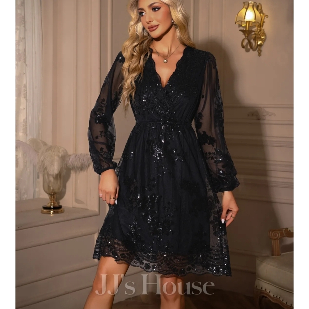 JJs House Black Sequin Lace Dress